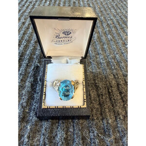 Vtg Barbara Bixby Sterling Silver and 18K Yellow Gold Blue Topaz Ring Sz 9